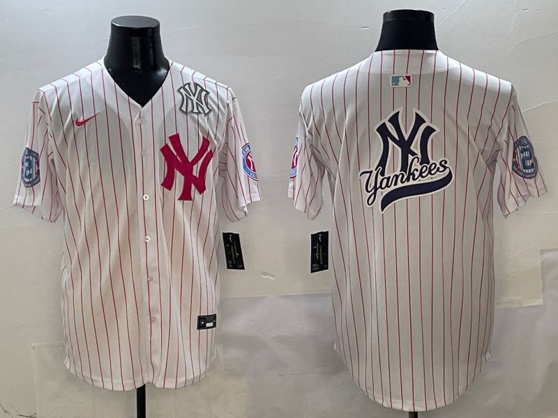 Men New York Yankees Blank White Stripe Jointly Name Nike 2025 MLB Jersey style 13